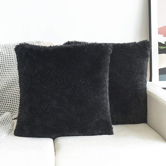 Black Luxury Furry Farmhouse Adorable Trendy Bed Throw Pillow Decor Cover Set - Picture 6 of 6